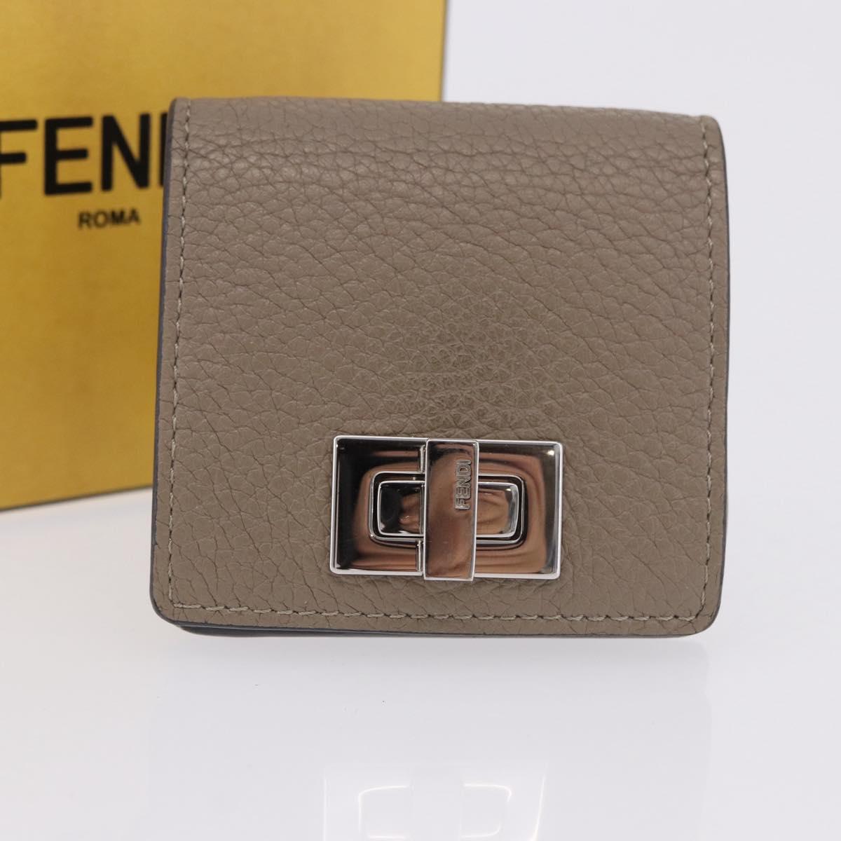 FENDI Peek A Boo Coin Purse Leather Gray Silver Auth 199851A