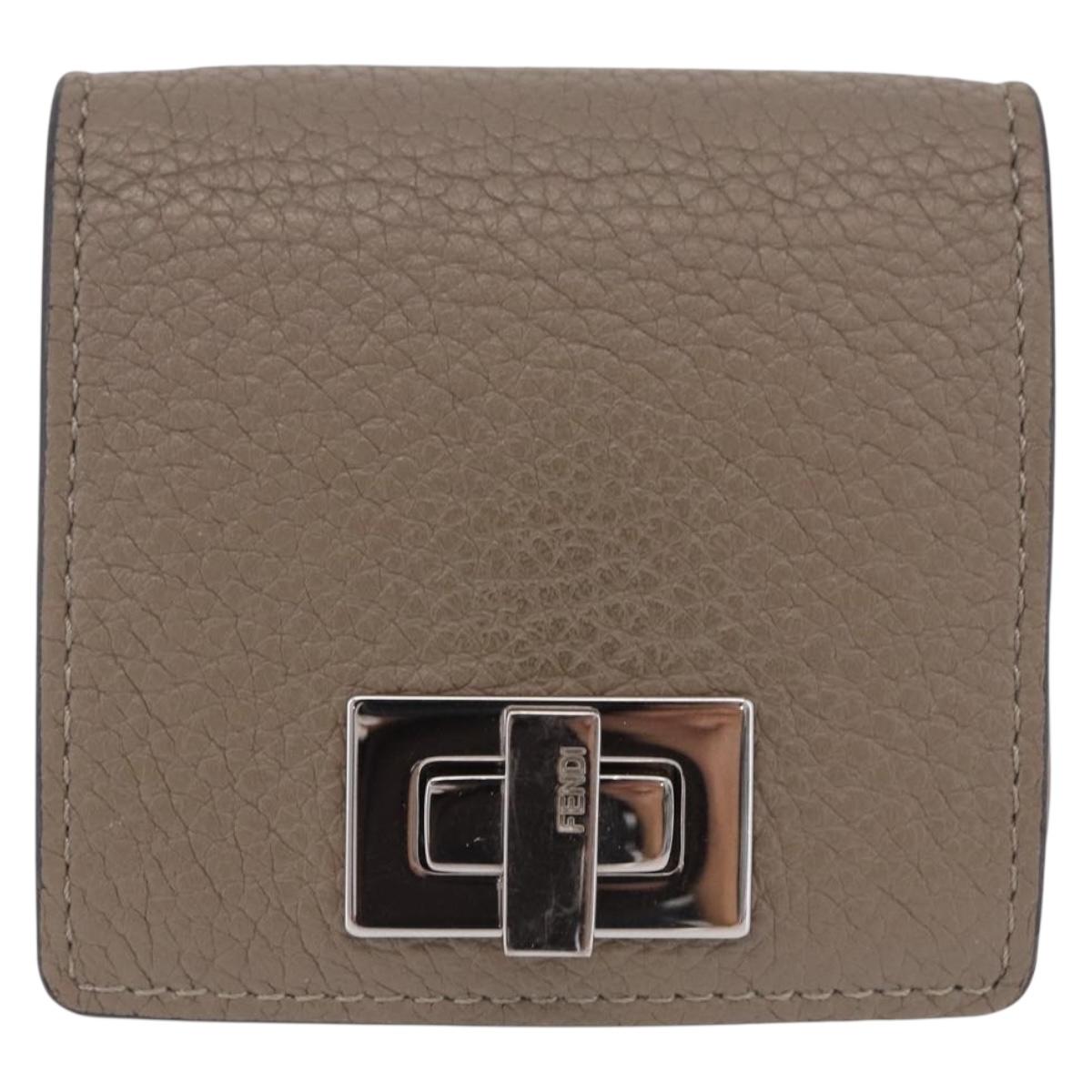 FENDI Peek A Boo Coin Purse Leather Gray Silver Auth 199851A