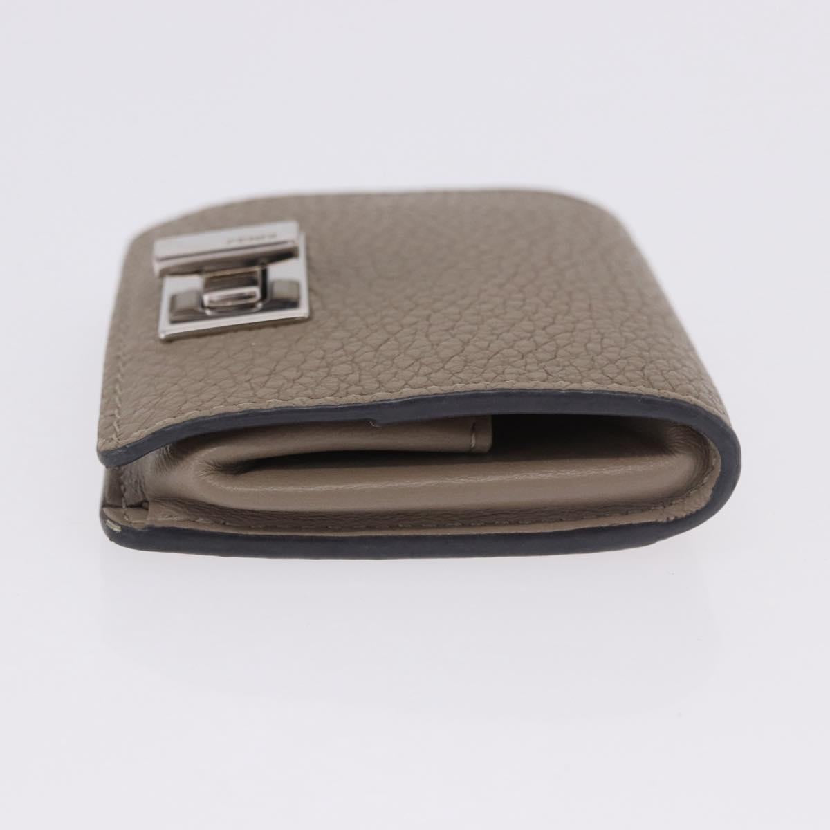 FENDI Peek A Boo Coin Purse Leather Gray Silver Auth 199851A