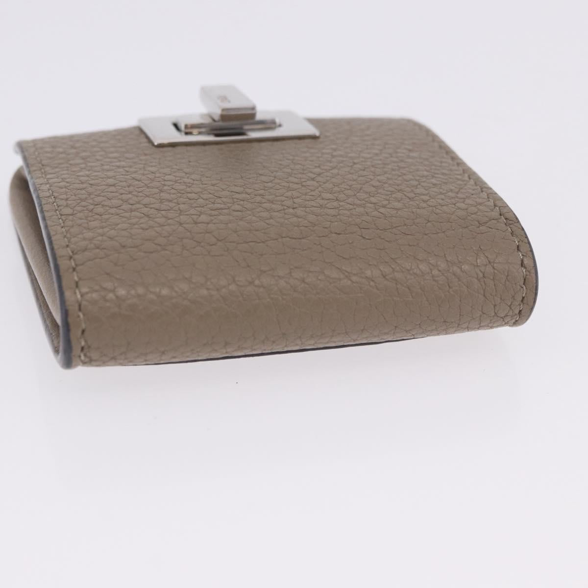 FENDI Peek A Boo Coin Purse Leather Gray Silver Auth 199851A