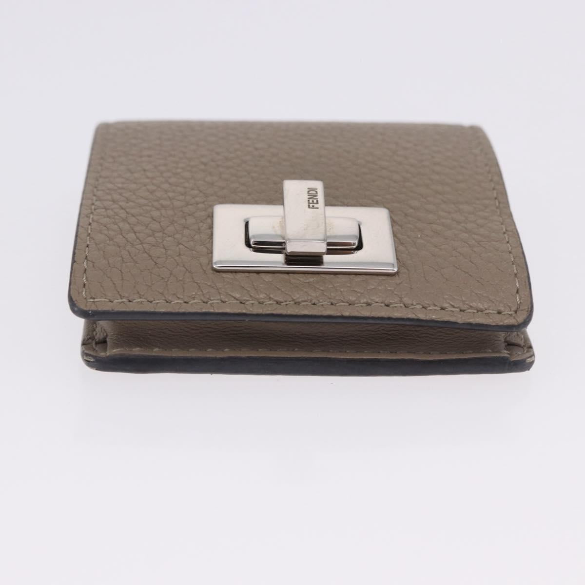 FENDI Peek A Boo Coin Purse Leather Gray Silver Auth 199851A