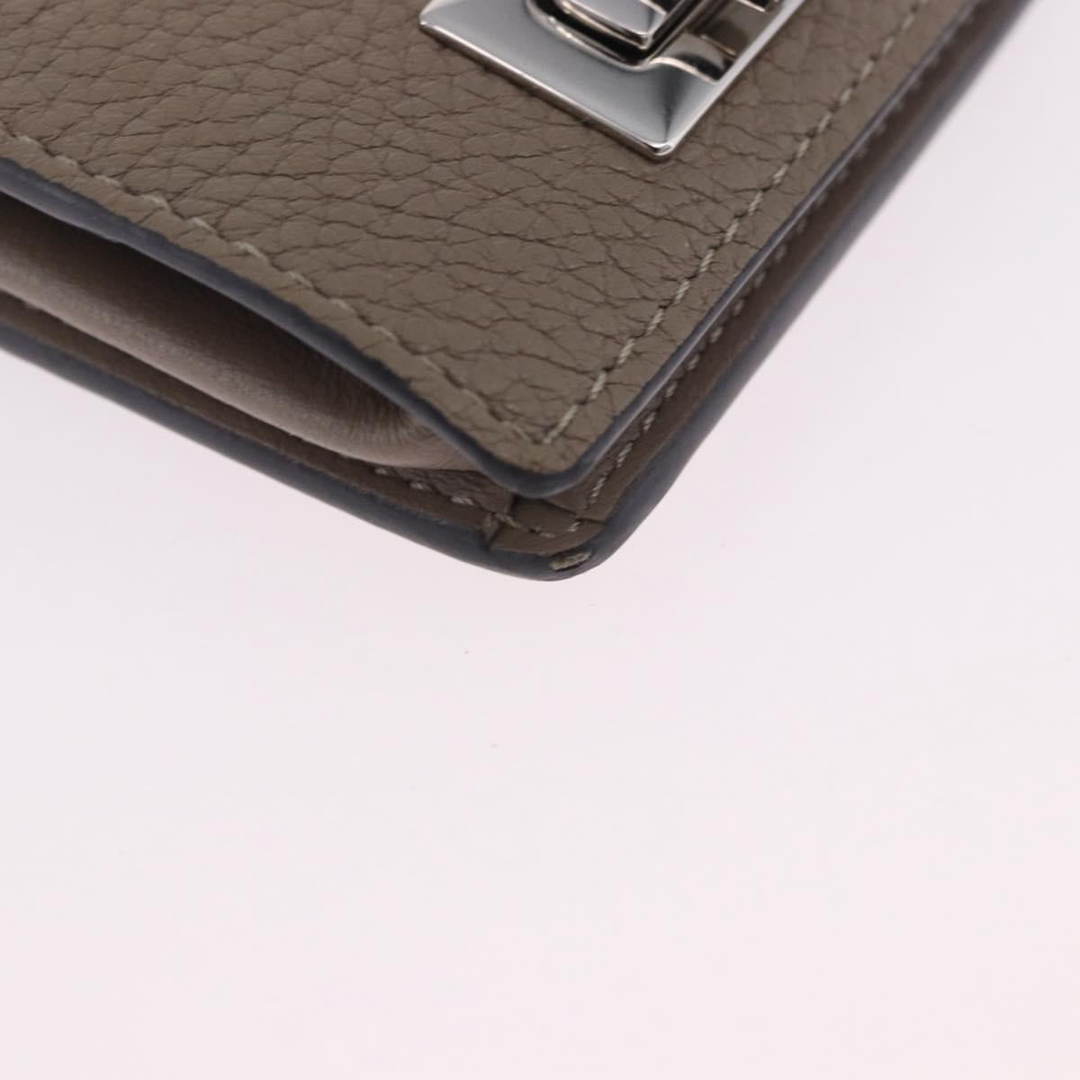 FENDI Peek A Boo Coin Purse Leather Gray Silver Auth 199851A
