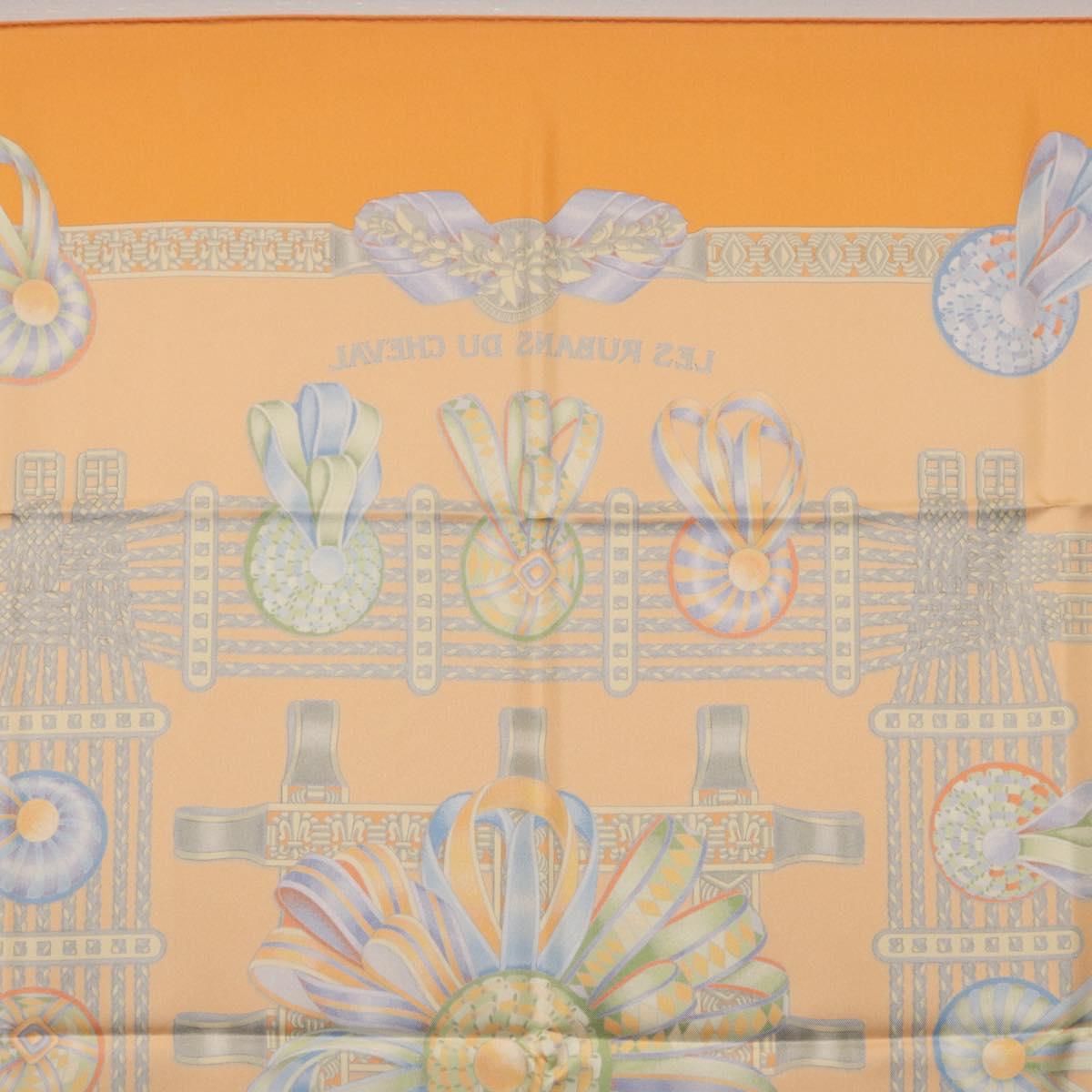 HERMES Carre 90 Scarf Silk ""LES RUBANS DU CHEVAL"" Orange Auth 199852M