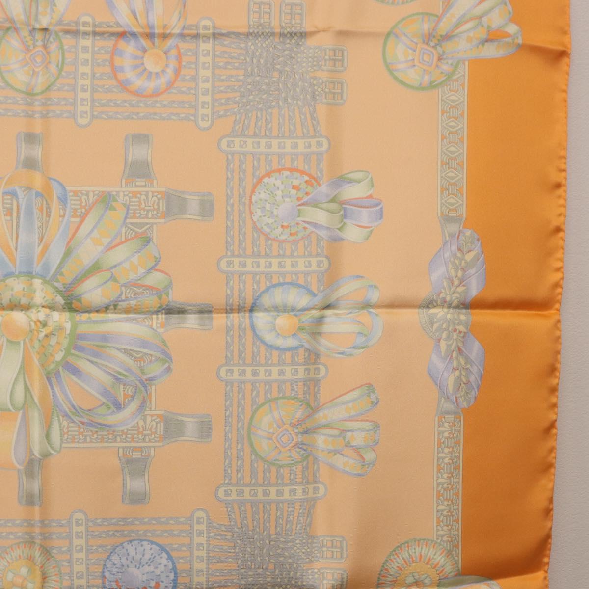 HERMES Carre 90 Scarf Silk ""LES RUBANS DU CHEVAL"" Orange Auth 199852M