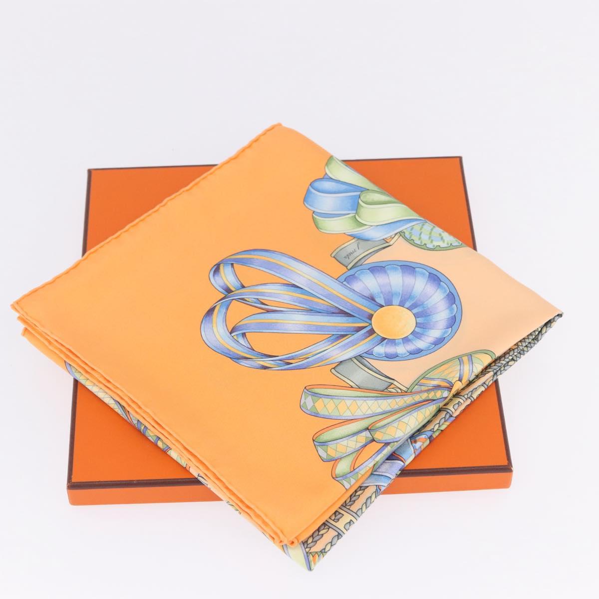 HERMES Carre 90 Scarf Silk ""LES RUBANS DU CHEVAL"" Orange Auth 199852M