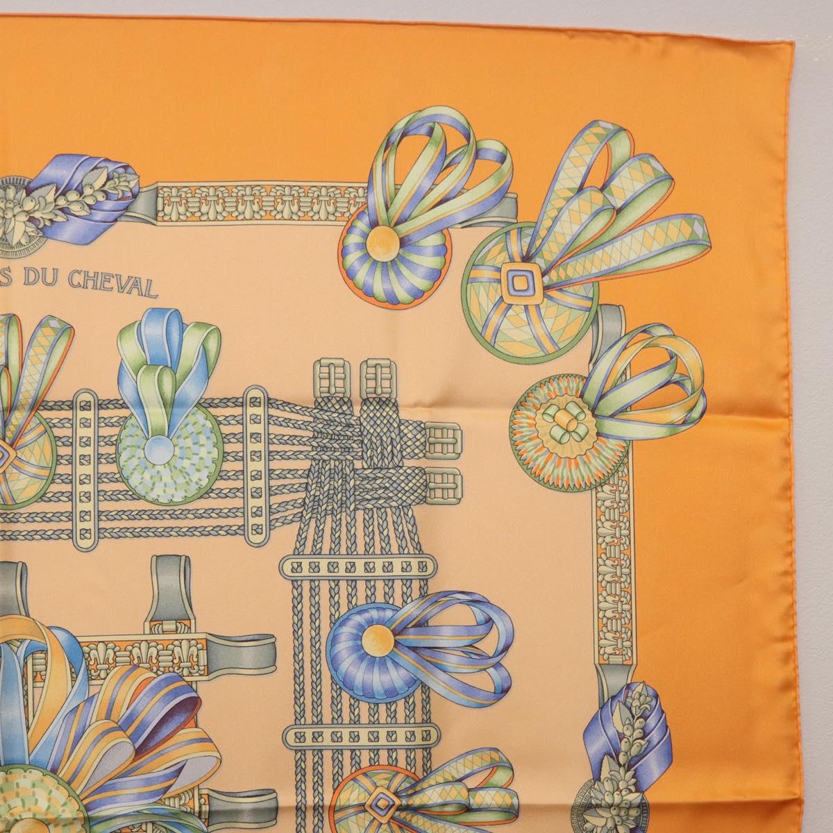 HERMES Carre 90 Scarf Silk ""LES RUBANS DU CHEVAL"" Orange Auth 199852M
