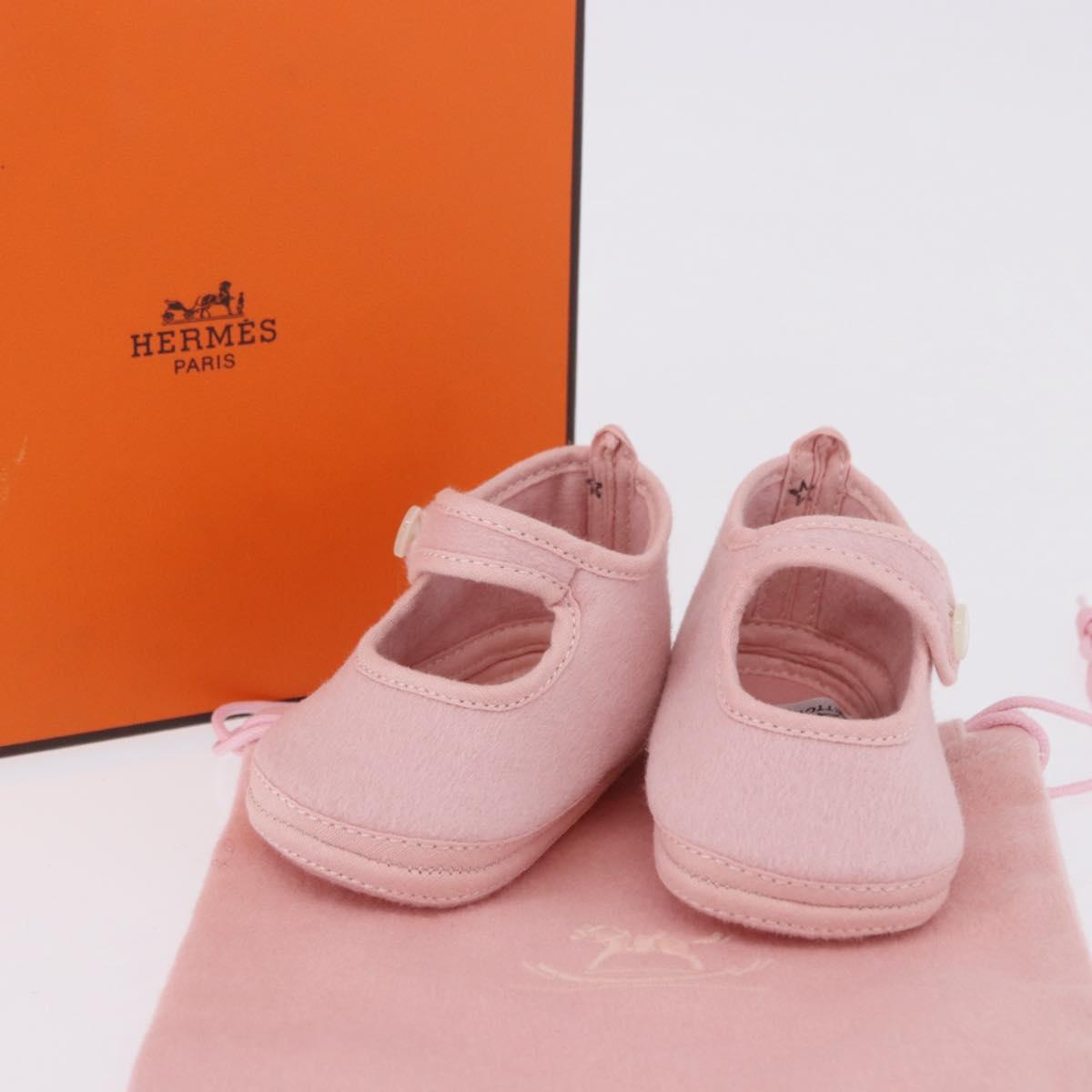 HERMES Baby Shoes Wool Pink Auth 199853A