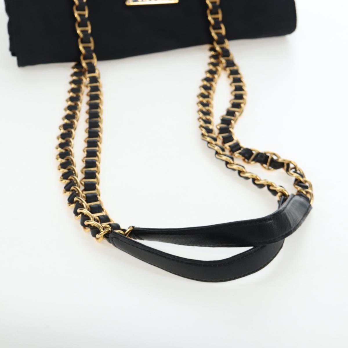 PRADA Chain Shoulder Bag Nylon Black Gold Auth 199857V