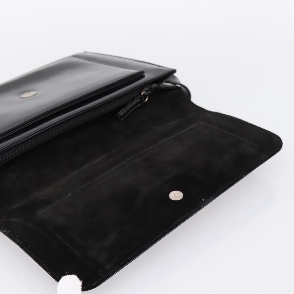 GUCCI Horsebit Shoulder Bag Patent leather Black Silver Auth 199860