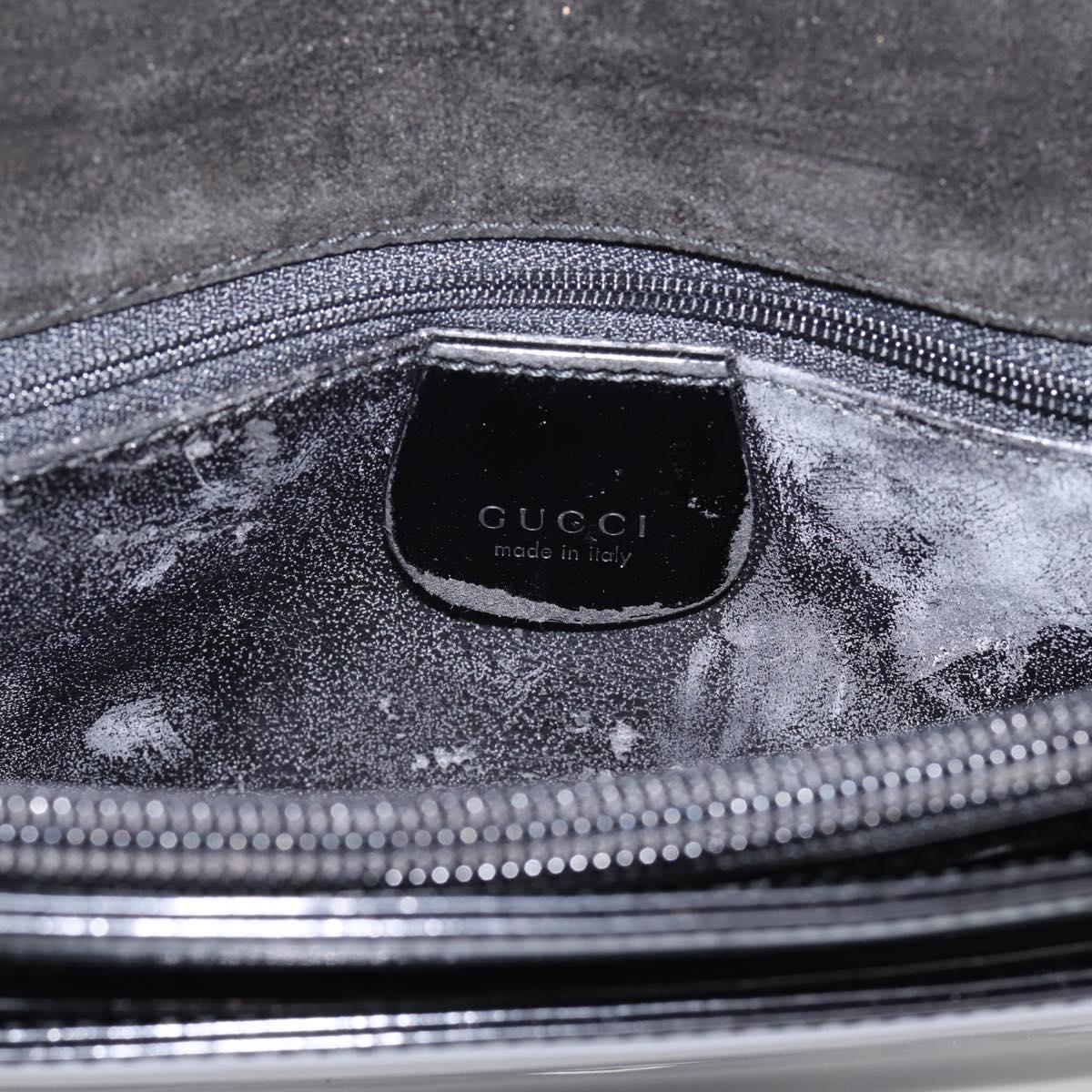 GUCCI Horsebit Shoulder Bag Patent leather Black Silver Auth 199860