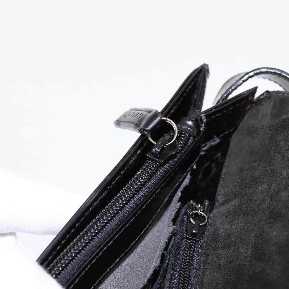 GUCCI Horsebit Shoulder Bag Patent leather Black Silver Auth 199860