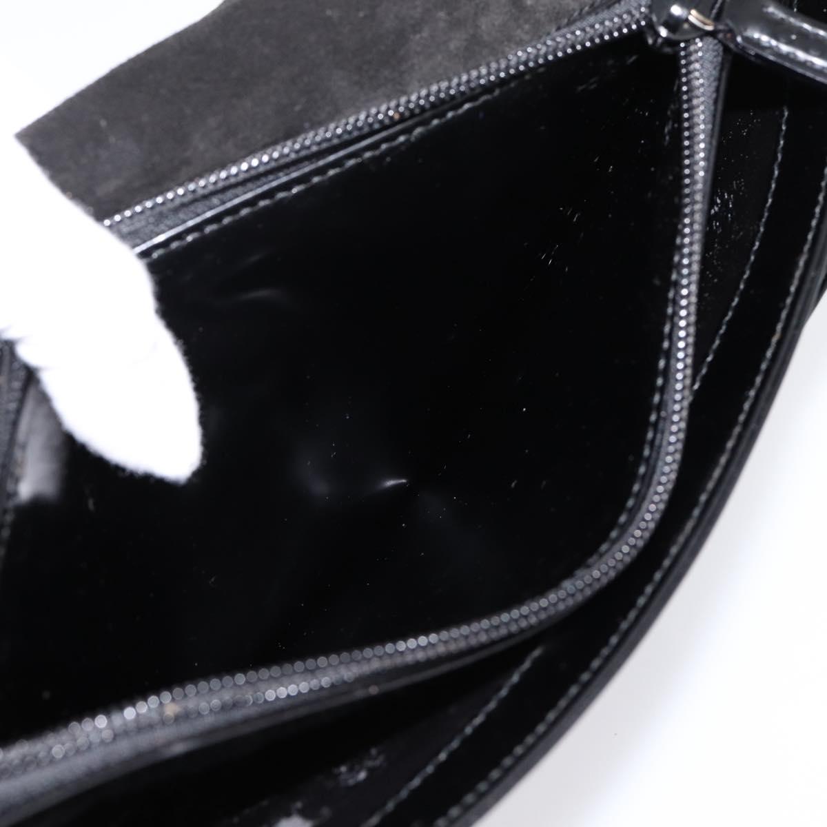 GUCCI Horsebit Shoulder Bag Patent leather Black Silver Auth 199860