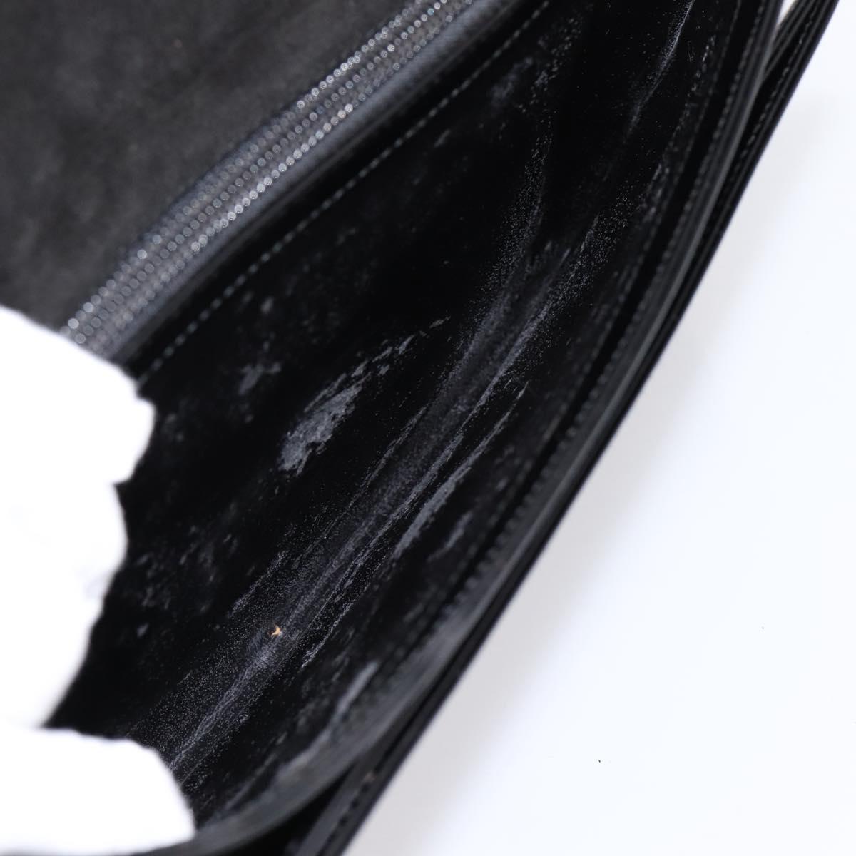 GUCCI Horsebit Shoulder Bag Patent leather Black Silver Auth 199860