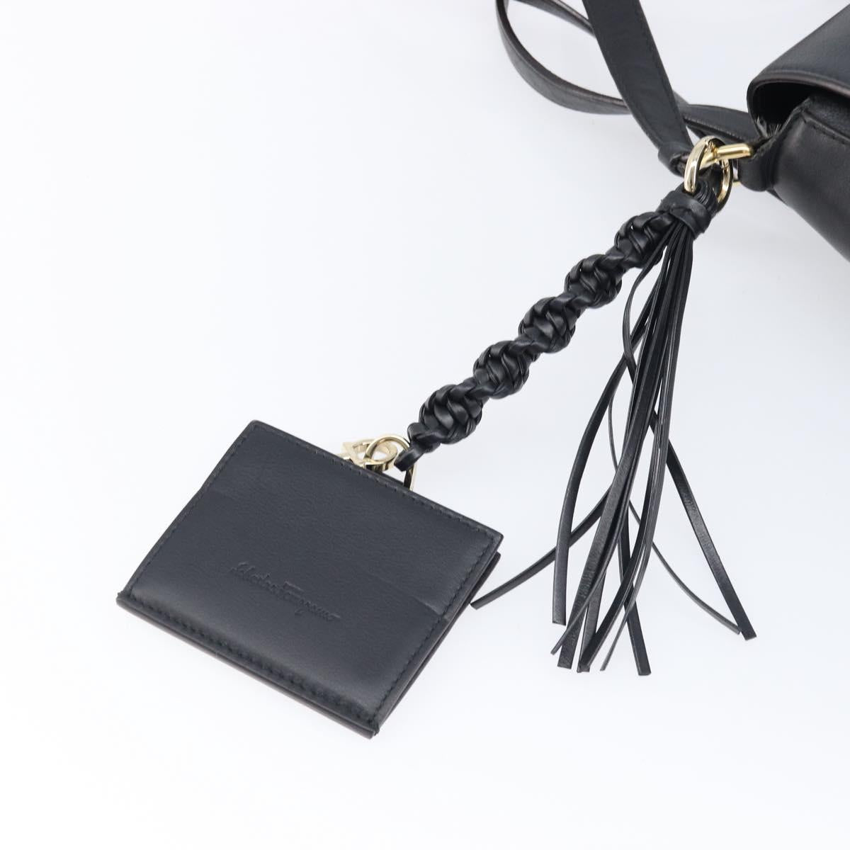 Salvatore Ferragamo Shoulder Bag Leather Black Gold Auth 199863A