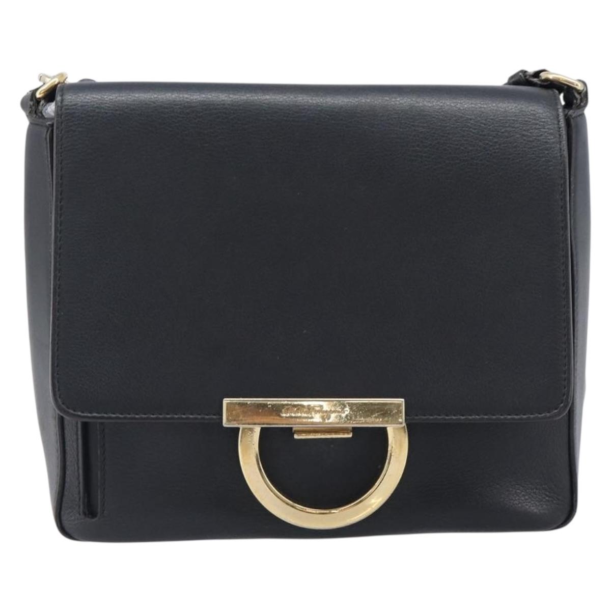Salvatore Ferragamo Shoulder Bag Leather Black Gold Auth 199863A