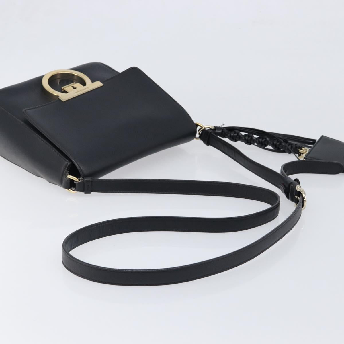 Salvatore Ferragamo Shoulder Bag Leather Black Gold Auth 199863A