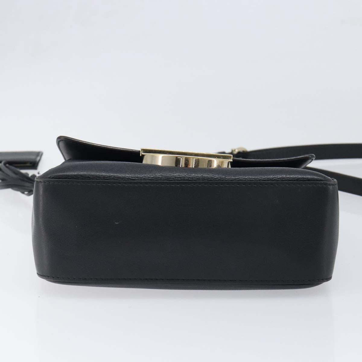 Salvatore Ferragamo Shoulder Bag Leather Black Gold Auth 199863A