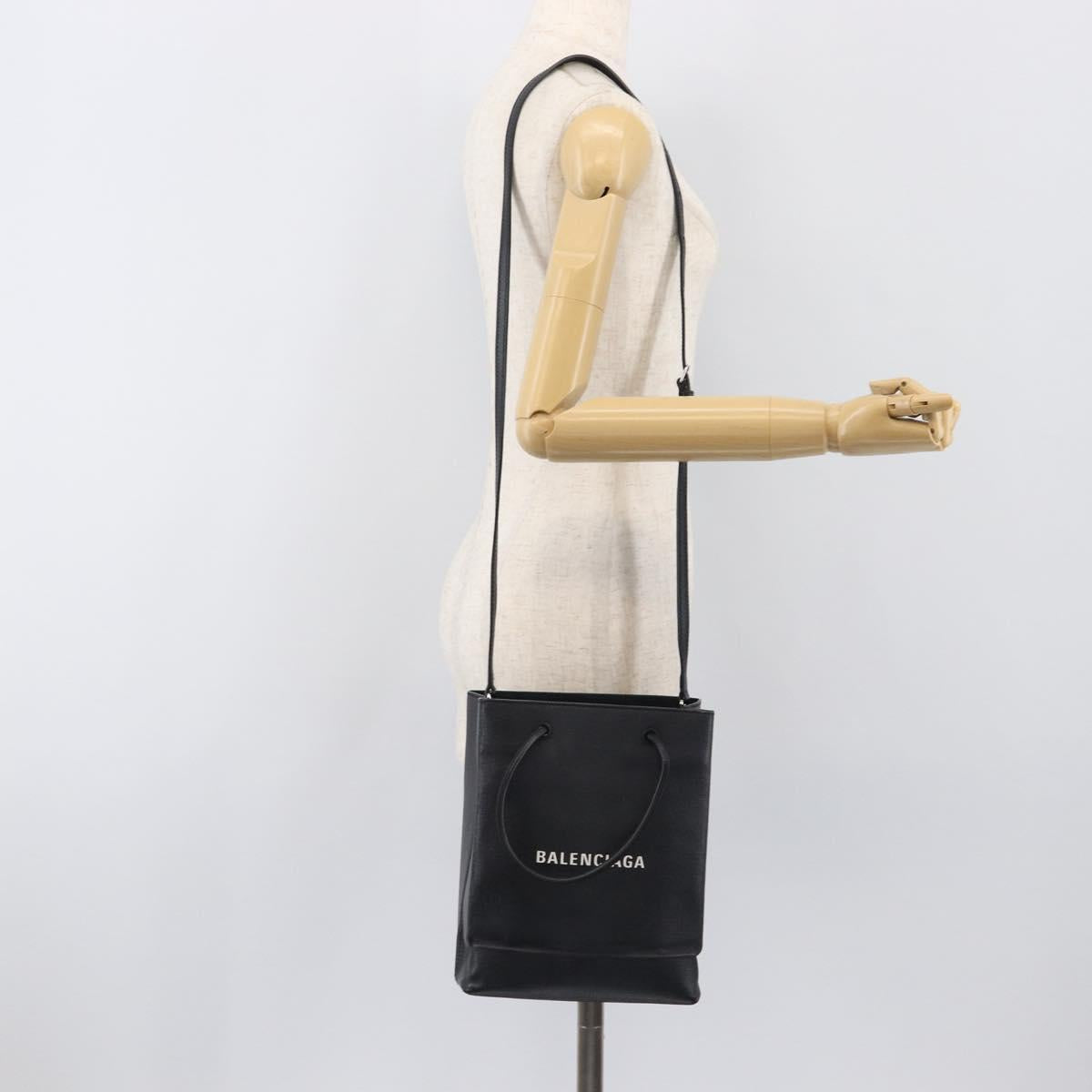 BALENCIAGA Shopping Tote Bag XXS Leather 2way Black Silver 568817 Auth 199871A