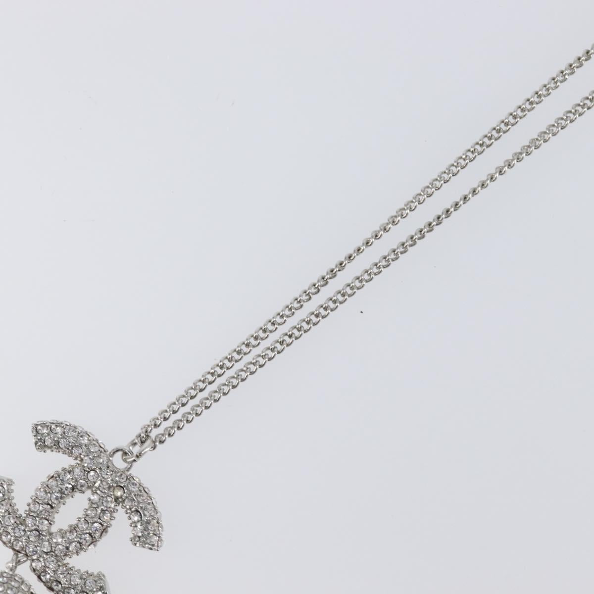 CHANEL Rhinestone Necklace metal Silver CC Auth 199879M