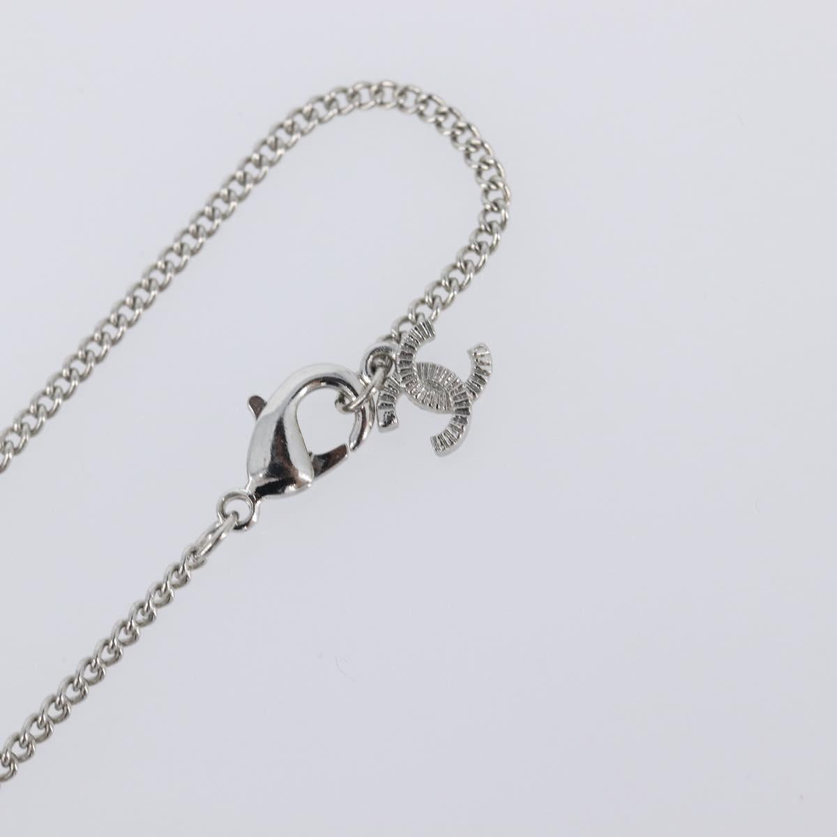 CHANEL Rhinestone Necklace metal Silver CC Auth 199879M