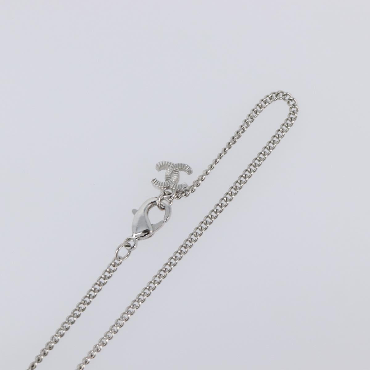 CHANEL Rhinestone Necklace metal Silver CC Auth 199879M