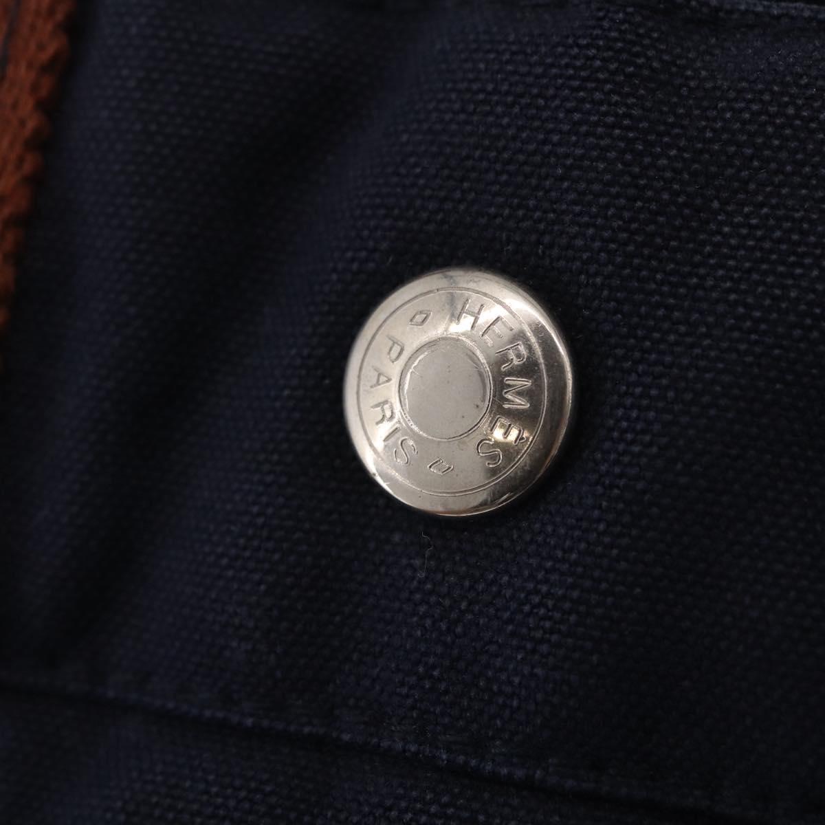 HERMES Fourre Tout PM Hand Bag cotton Navy Silver Auth 199880
