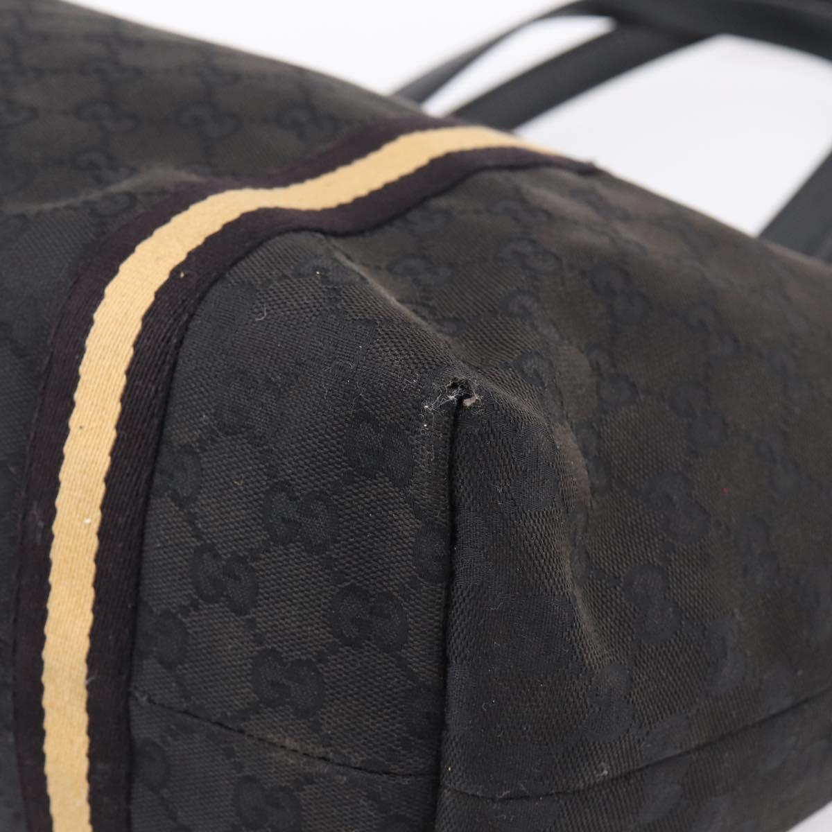 GUCCI GG Canvas Sherry Line Tote Bag Black Gold 139260 Auth 199881