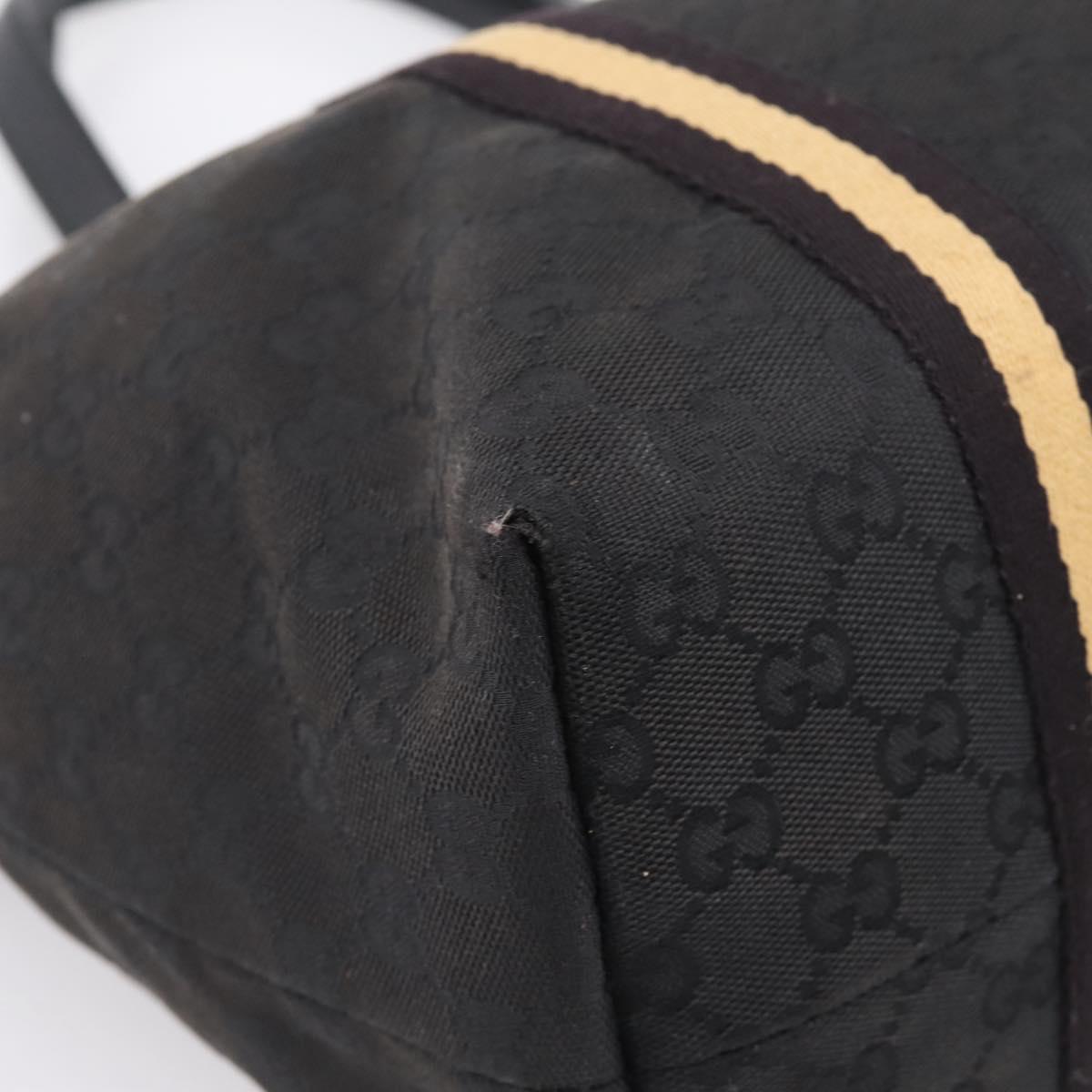 GUCCI GG Canvas Sherry Line Tote Bag Black Gold 139260 Auth 199881