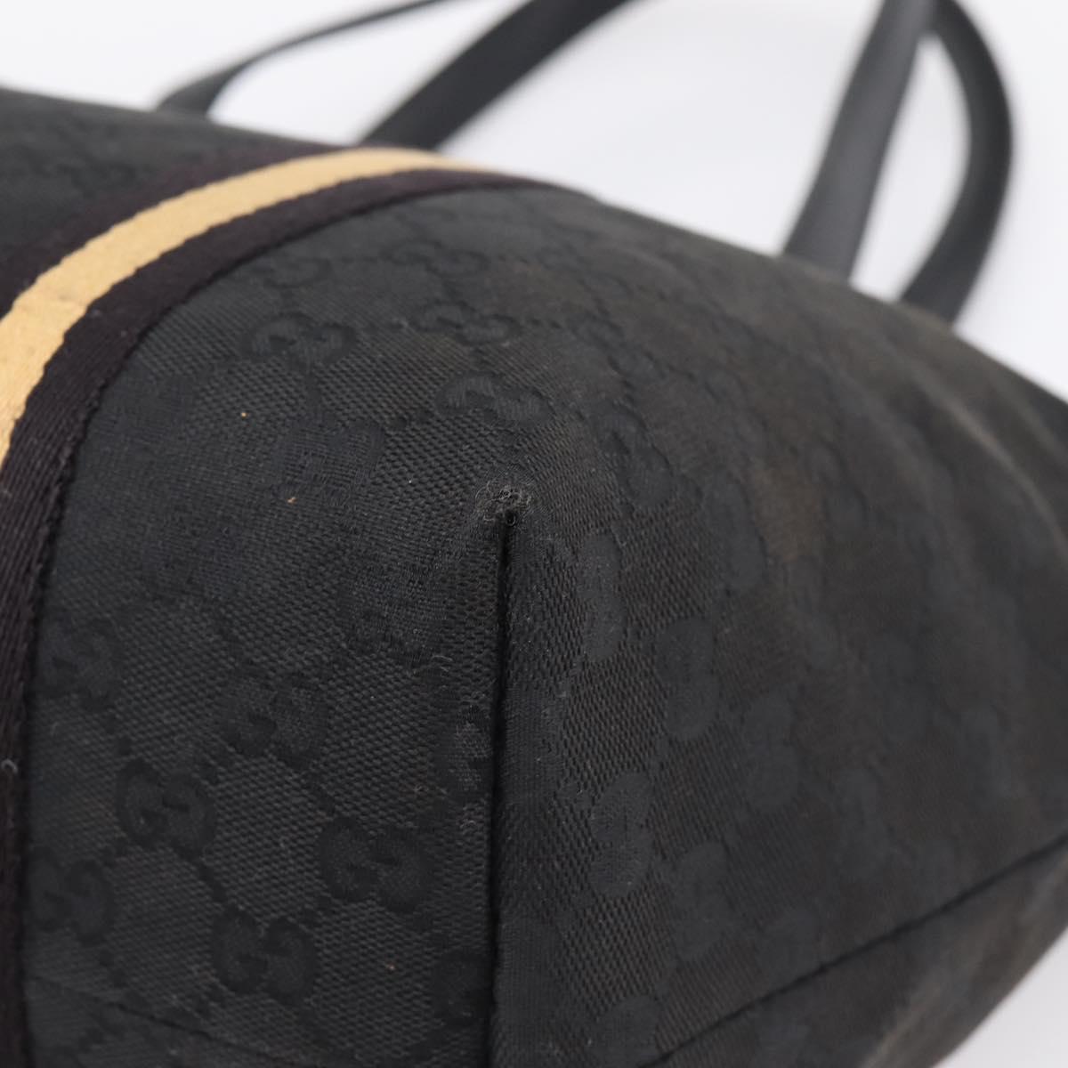 GUCCI GG Canvas Sherry Line Tote Bag Black Gold 139260 Auth 199881