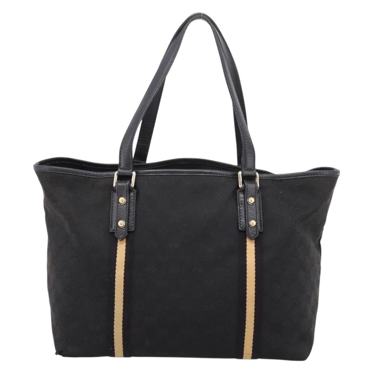 GUCCI GG Canvas Sherry Line Tote Bag Black Gold 139260 Auth 199881