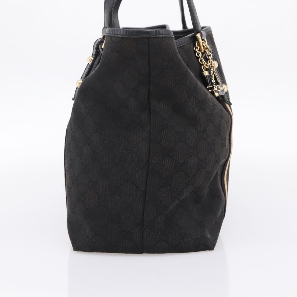 GUCCI GG Canvas Sherry Line Tote Bag Black Gold 139260 Auth 199881