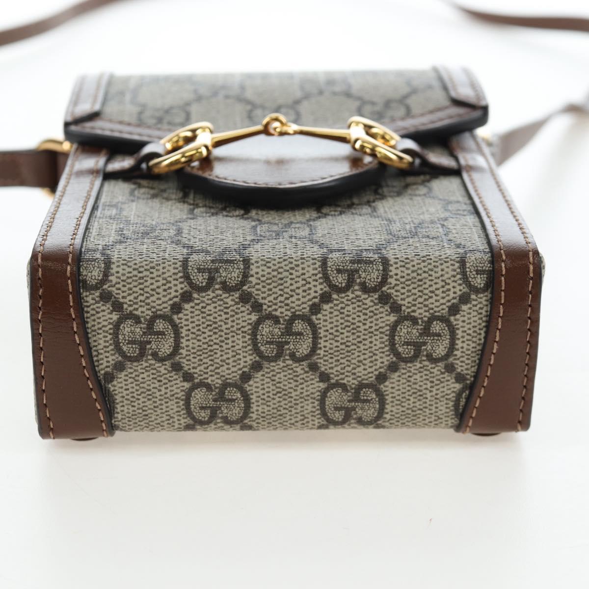GUCCI GG Supreme Horsebit Shoulder Bag PVC Beige Gold 625615 Auth 199883V