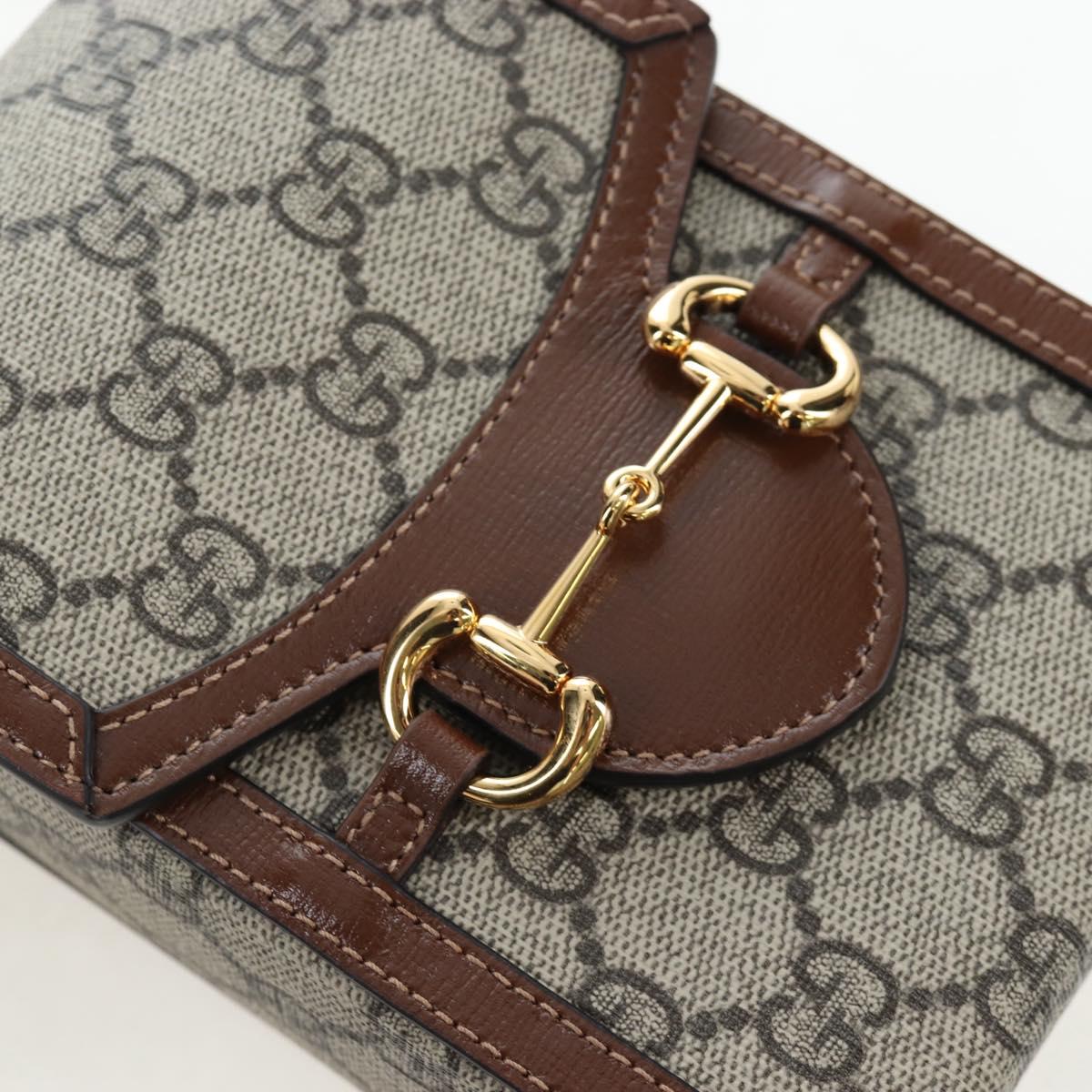 GUCCI GG Supreme Horsebit Shoulder Bag PVC Beige Gold 625615 Auth 199883V