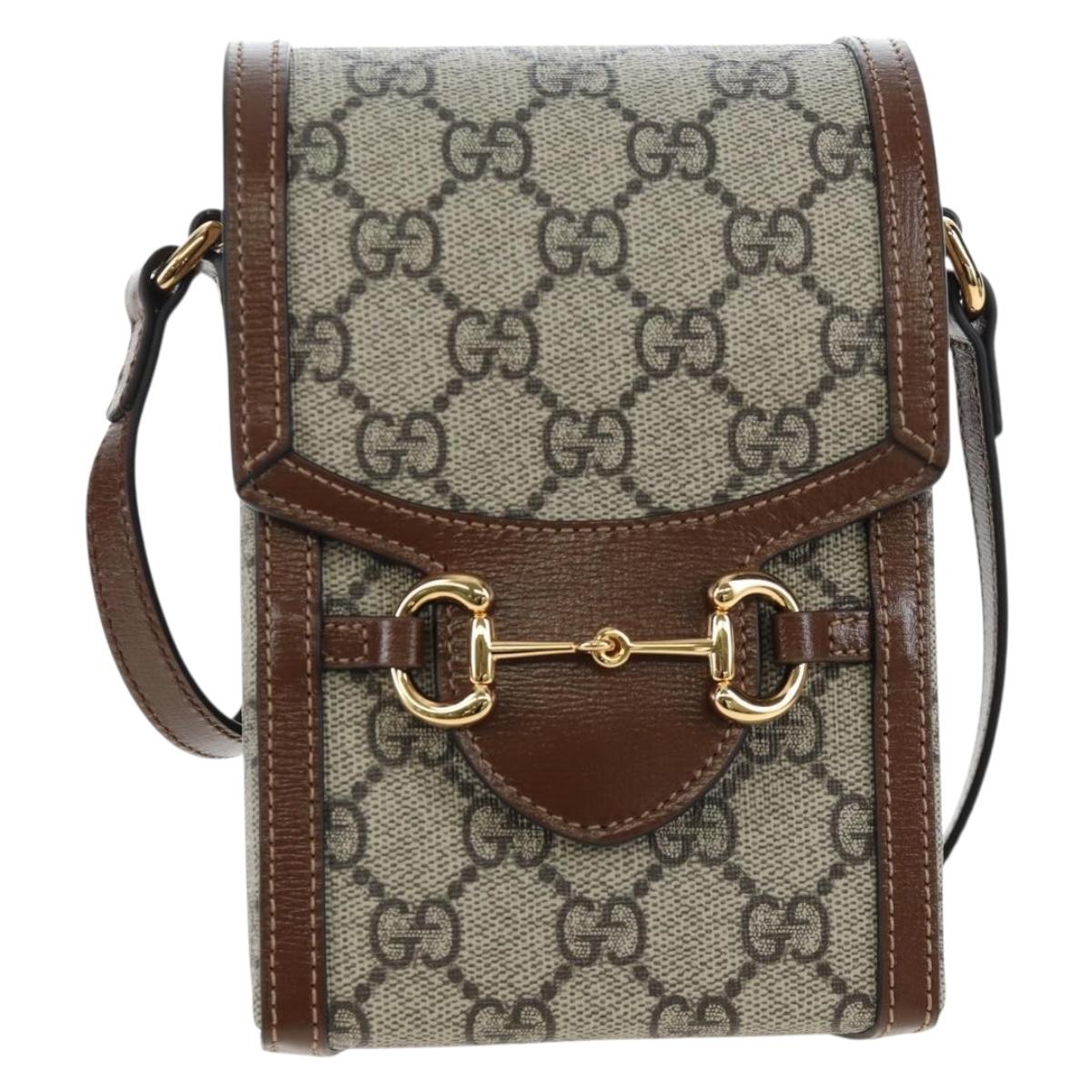 GUCCI GG Supreme Horsebit Shoulder Bag PVC Beige Gold 625615 Auth 199883V