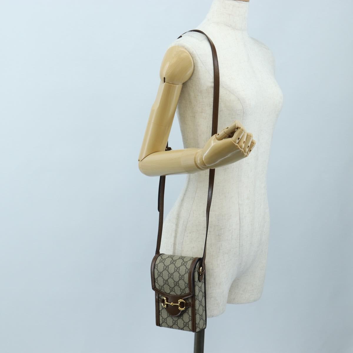 GUCCI GG Supreme Horsebit Shoulder Bag PVC Beige Gold 625615 Auth 199883V