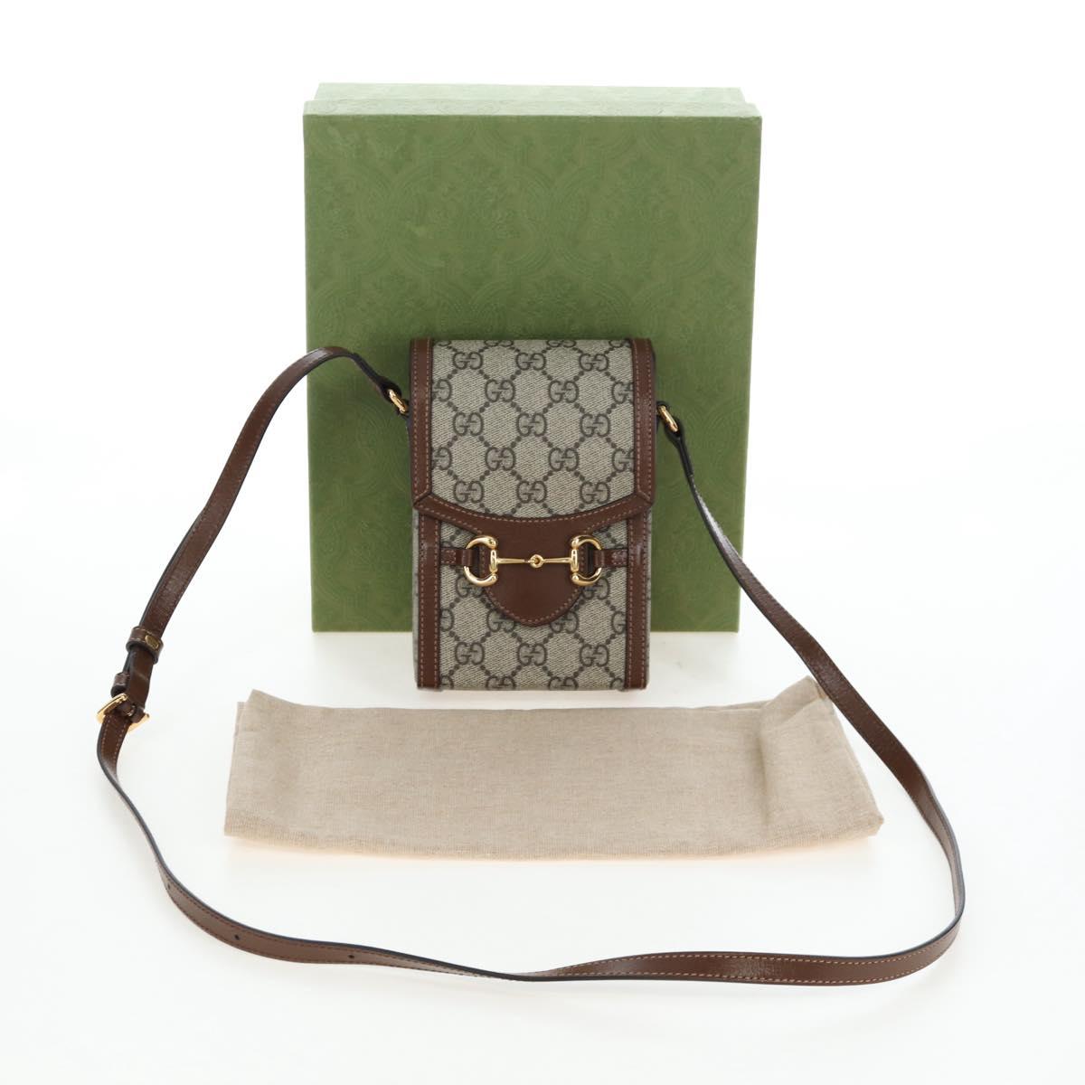 GUCCI GG Supreme Horsebit Shoulder Bag PVC Beige Gold 625615 Auth 199883V