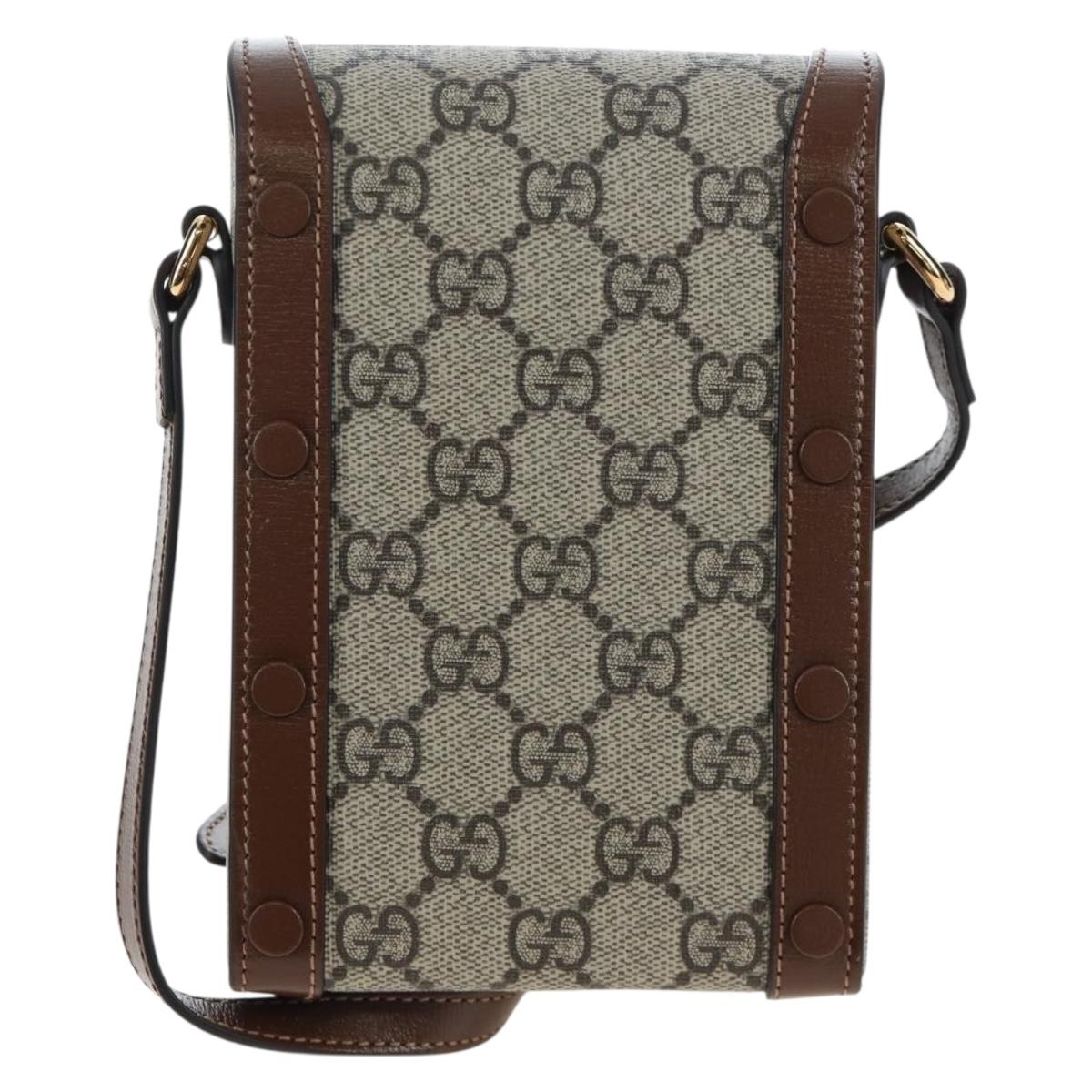 GUCCI GG Supreme Horsebit Shoulder Bag PVC Beige Gold 625615 Auth 199883V