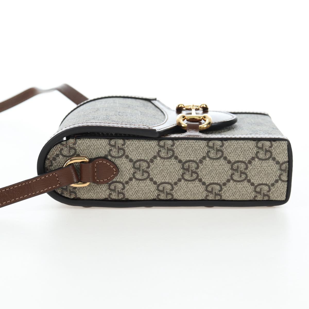 GUCCI GG Supreme Horsebit Shoulder Bag PVC Beige Gold 625615 Auth 199883V