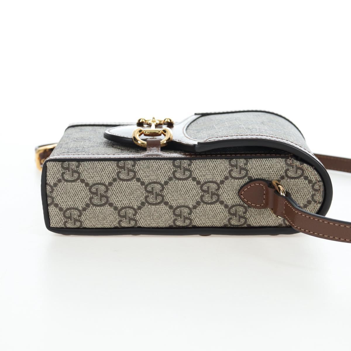 GUCCI GG Supreme Horsebit Shoulder Bag PVC Beige Gold 625615 Auth 199883V