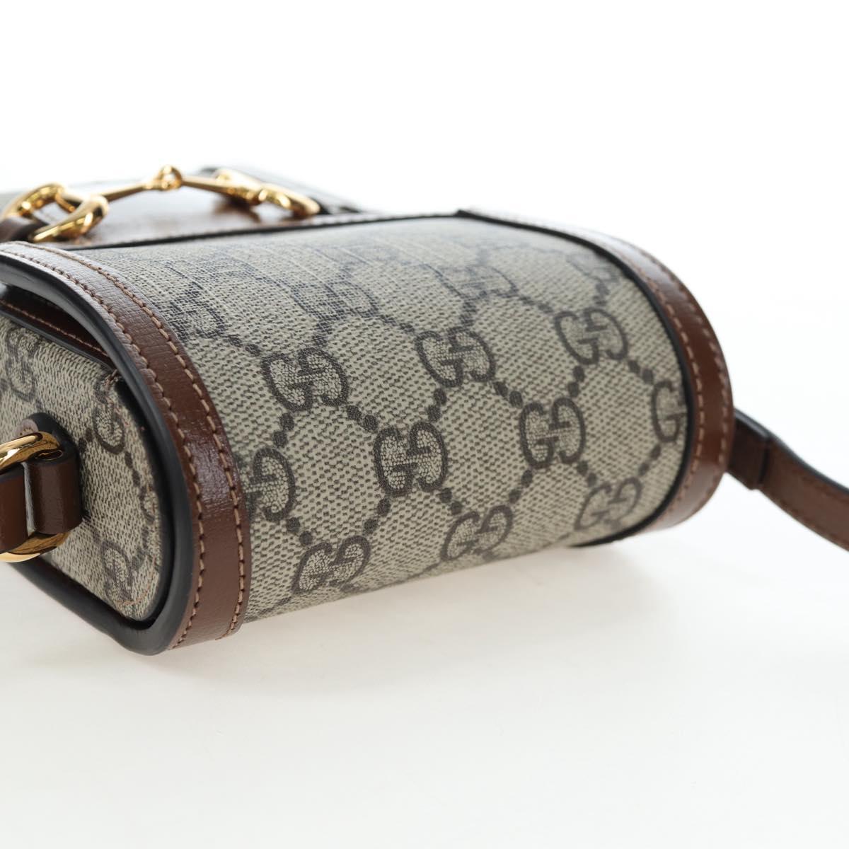 GUCCI GG Supreme Horsebit Shoulder Bag PVC Beige Gold 625615 Auth 199883V