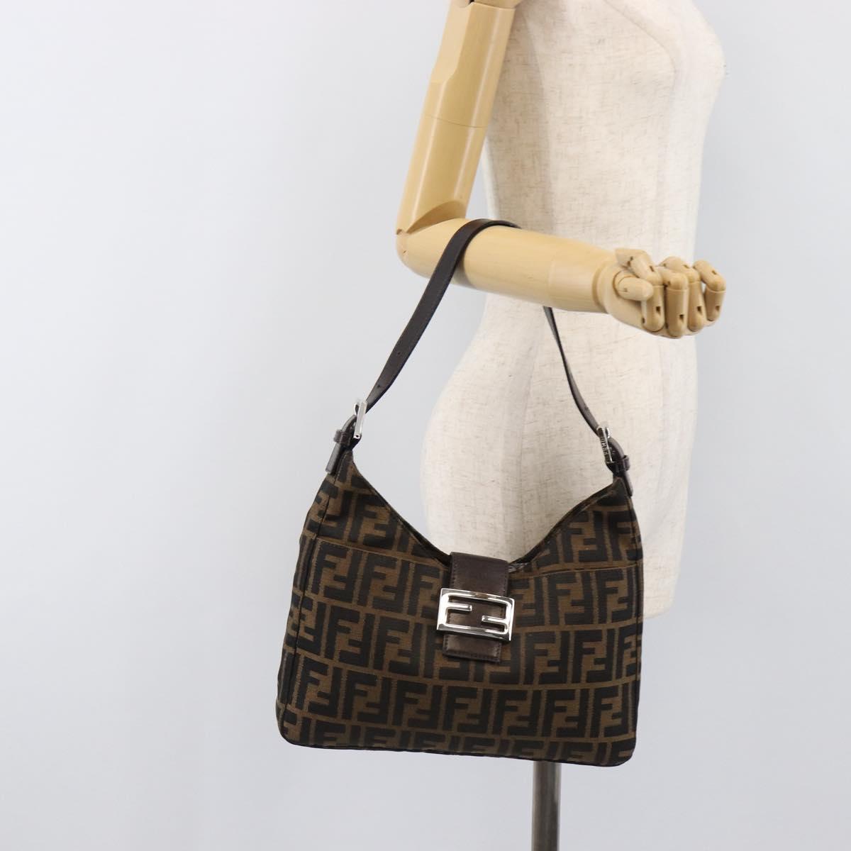 FENDI Zucca Canvas Mamma Baguette Shoulder Bag Black Brown Auth 199886V