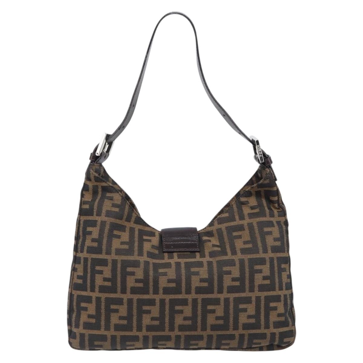 FENDI Zucca Canvas Mamma Baguette Shoulder Bag Black Brown Auth 199886V