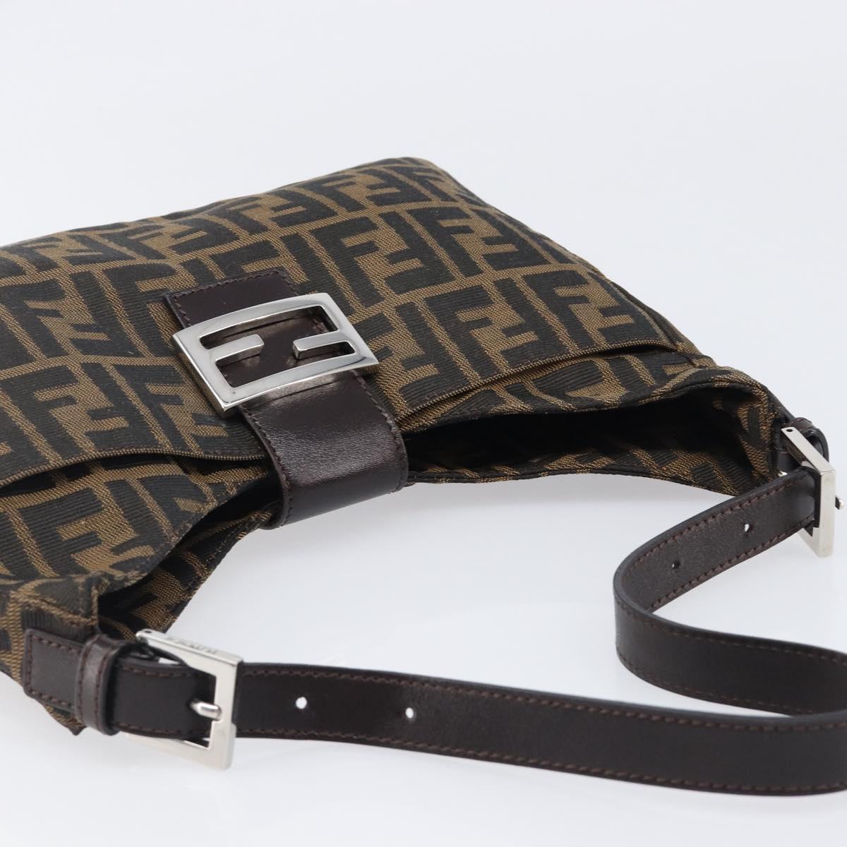 FENDI Zucca Canvas Mamma Baguette Shoulder Bag Black Brown Auth 199886V