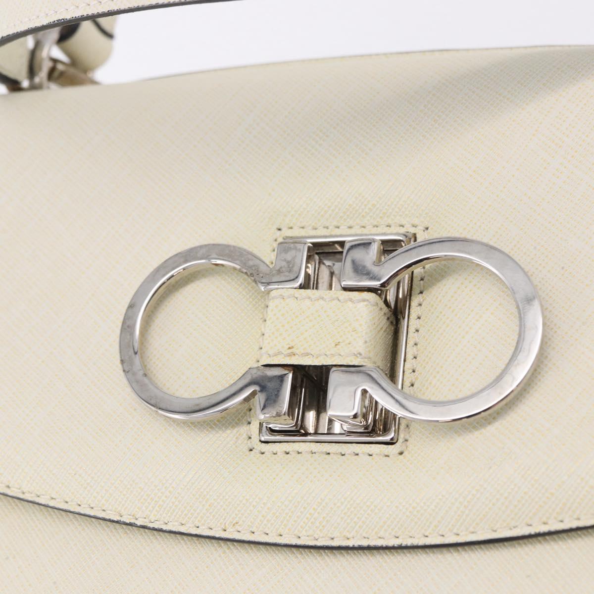 Salvatore Ferragamo Hand Bag Leather 2way Ivory Silver Auth 199898
