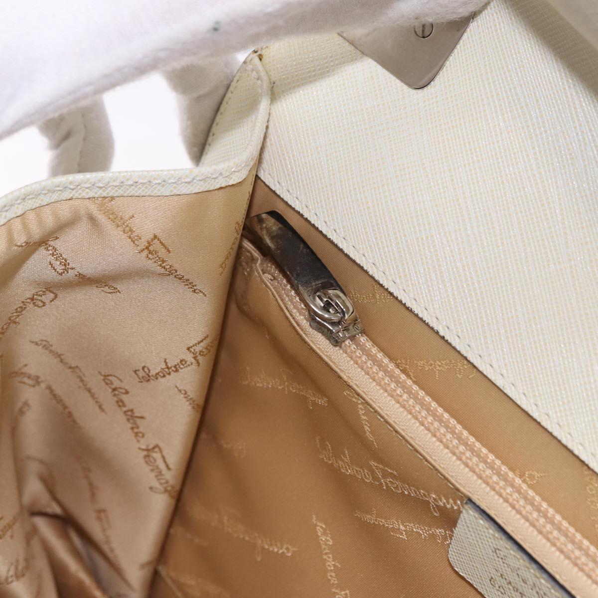 Salvatore Ferragamo Hand Bag Leather 2way Ivory Silver Auth 199898