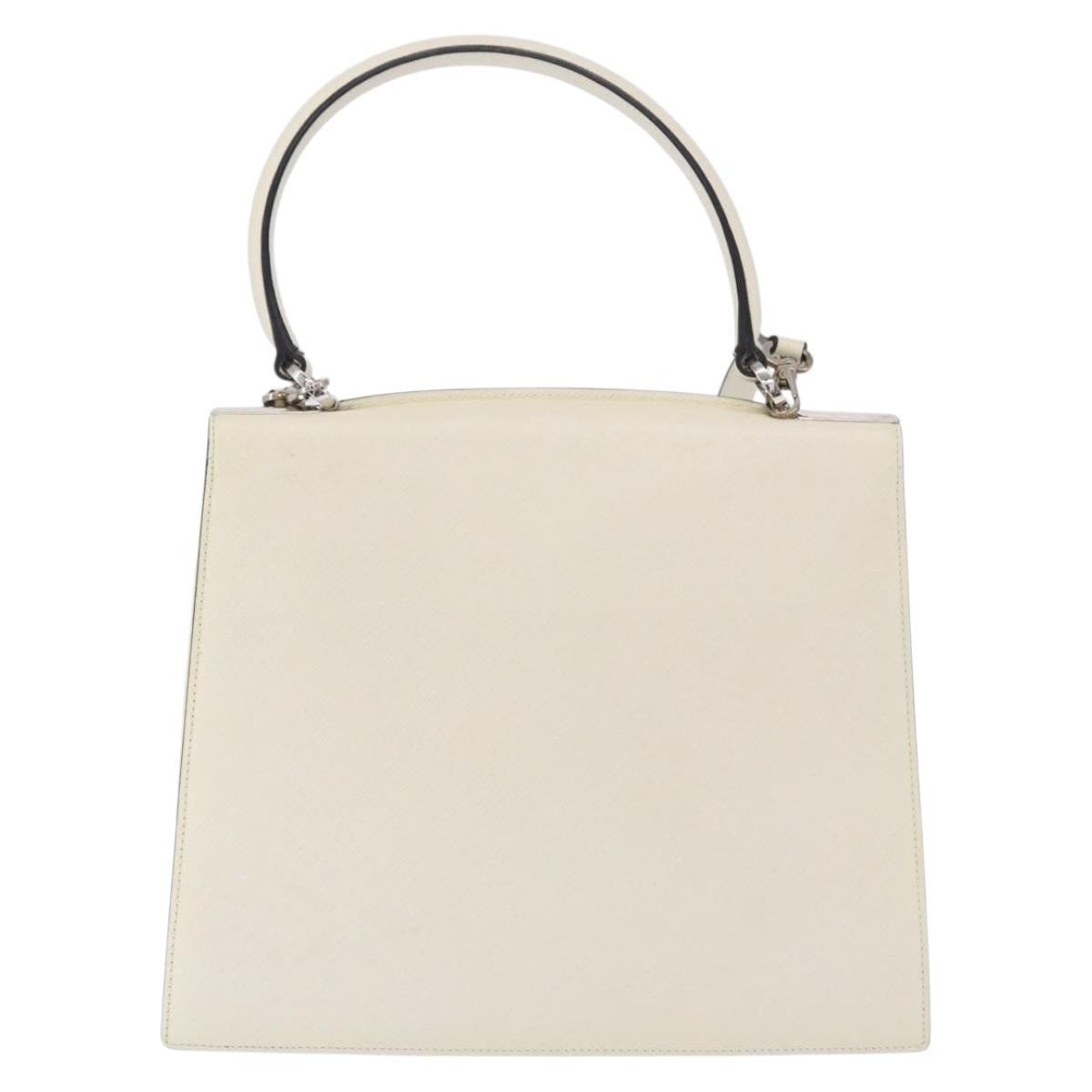 Salvatore Ferragamo Hand Bag Leather 2way Ivory Silver Auth 199898