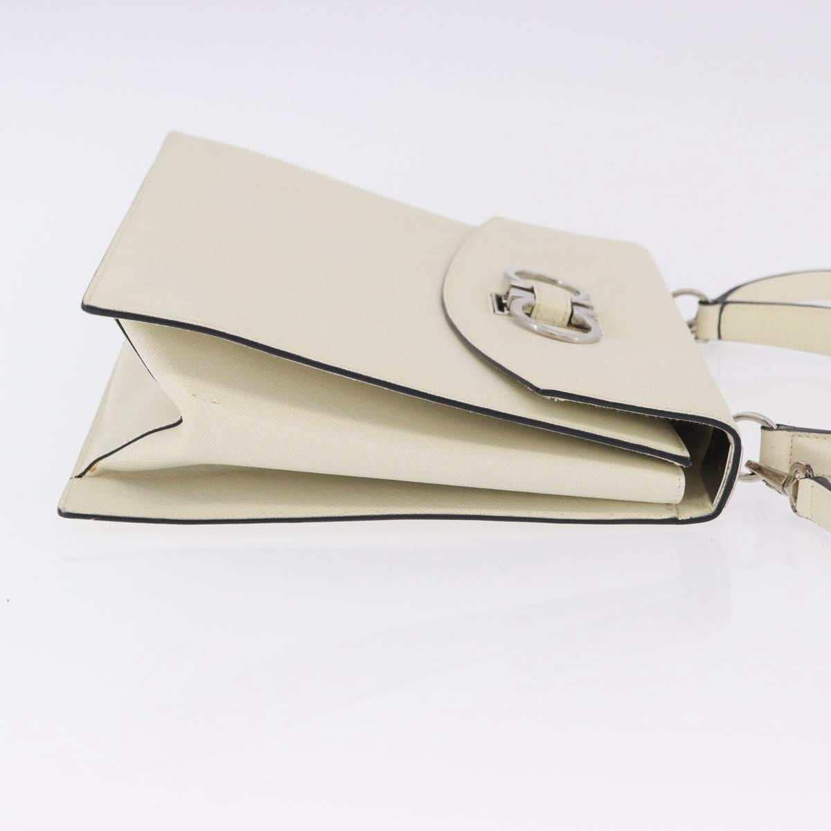 Salvatore Ferragamo Hand Bag Leather 2way Ivory Silver Auth 199898