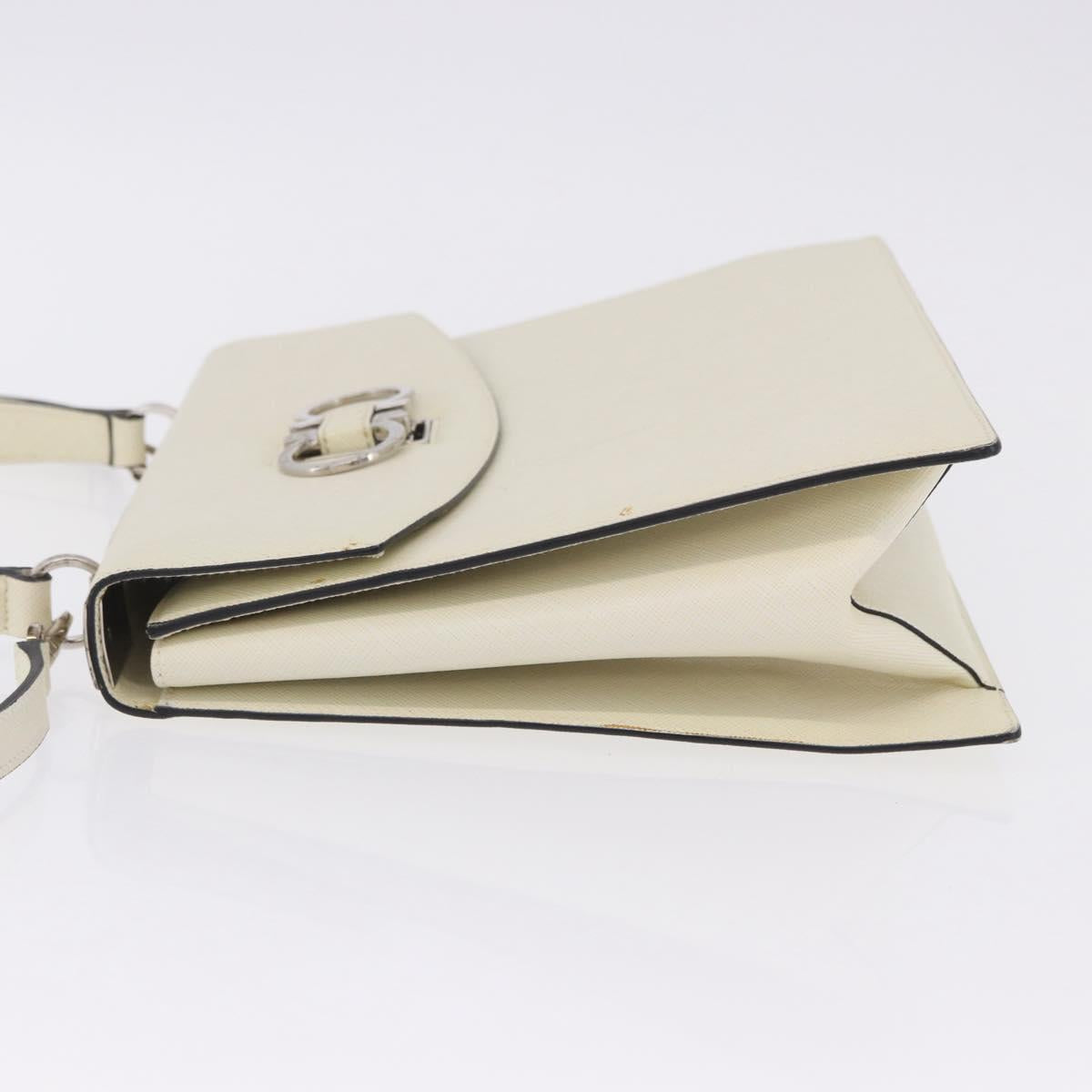 Salvatore Ferragamo Hand Bag Leather 2way Ivory Silver Auth 199898