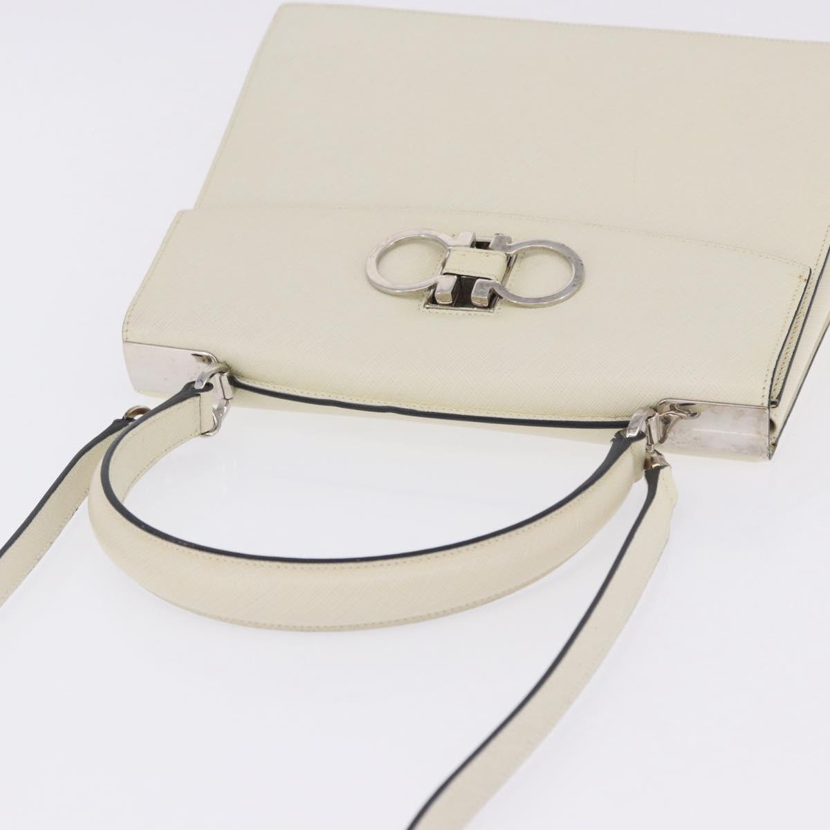 Salvatore Ferragamo Hand Bag Leather 2way Ivory Silver Auth 199898