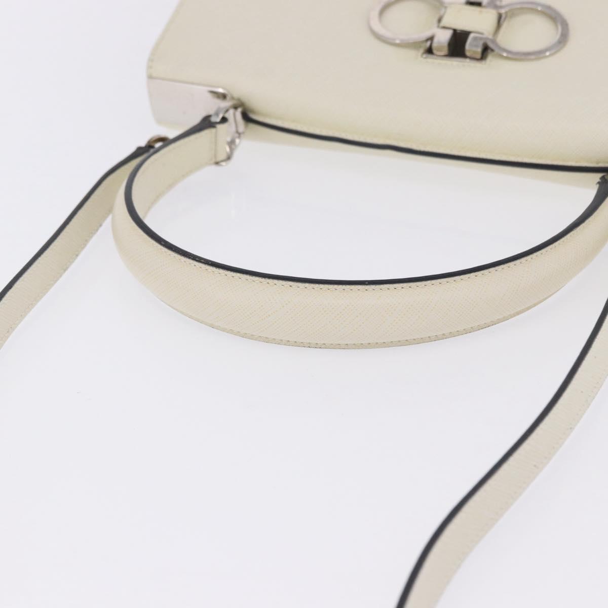 Salvatore Ferragamo Hand Bag Leather 2way Ivory Silver Auth 199898
